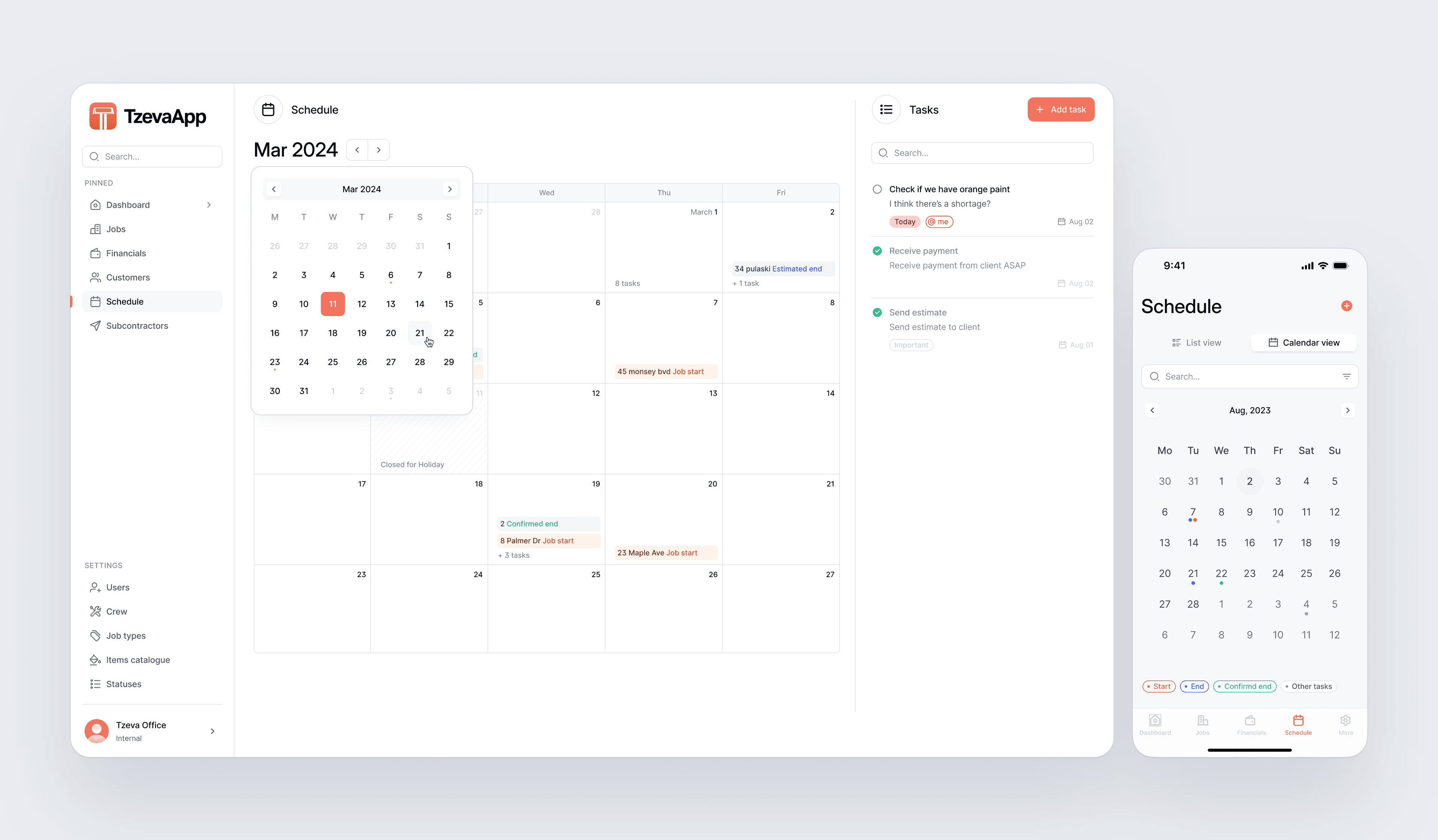 Calendar Schedule Interface